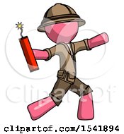 Poster, Art Print Of Pink Explorer Ranger Man Throwing Dynamite