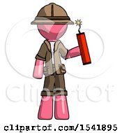 Poster, Art Print Of Pink Explorer Ranger Man Holding Dynamite With Fuse Lit