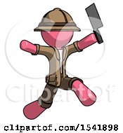 Poster, Art Print Of Pink Explorer Ranger Man Psycho Running With Meat Cleaver