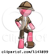 Poster, Art Print Of Pink Explorer Ranger Man Standing With Foot On Football