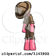 Poster, Art Print Of Pink Explorer Ranger Man Depressed With Head Down Turned Left