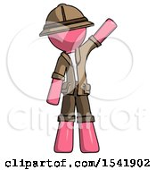 Poster, Art Print Of Pink Explorer Ranger Man Waving Emphatically With Left Arm
