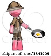 Poster, Art Print Of Pink Explorer Ranger Man Frying Egg In Pan Or Wok Facing Right