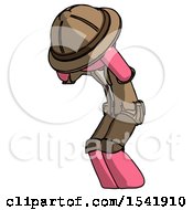 Poster, Art Print Of Pink Explorer Ranger Man With Headache Or Covering Ears Turned To His Left