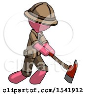 Poster, Art Print Of Pink Explorer Ranger Man Striking With A Red Firefighters Ax