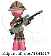 Poster, Art Print Of Pink Explorer Ranger Man Holding Sniper Rifle Gun