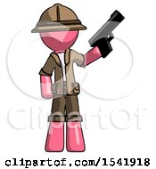 Poster, Art Print Of Pink Explorer Ranger Man Holding Handgun