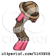 Poster, Art Print Of Pink Explorer Ranger Man With Headache Or Covering Ears Turned To His Right