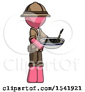 Poster, Art Print Of Pink Explorer Ranger Man Holding Noodles Offering To Viewer