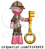 Poster, Art Print Of Pink Explorer Ranger Man Holding Key Made Of Gold