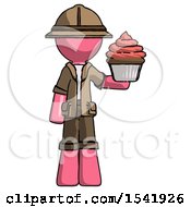Poster, Art Print Of Pink Explorer Ranger Man Presenting Pink Cupcake To Viewer