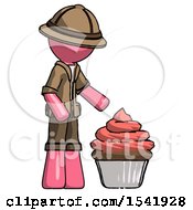 Poster, Art Print Of Pink Explorer Ranger Man With Giant Cupcake Dessert