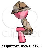 Poster, Art Print Of Pink Explorer Ranger Man Squatting Facing Left
