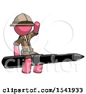 Pink Explorer Ranger Man Riding A Pen Like A Giant Rocket
