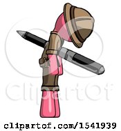 Pink Explorer Ranger Man Impaled Through Chest With Giant Pen