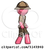 Poster, Art Print Of Pink Explorer Ranger Man Walking Turned Right Front View