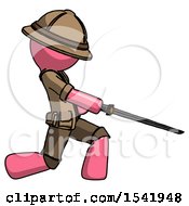 Poster, Art Print Of Pink Explorer Ranger Man With Ninja Sword Katana Slicing Or Striking Something