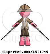 Pink Explorer Ranger Man Posing With Two Ninja Sword Katanas