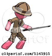 Pink Explorer Ranger Man Stabbing With Ninja Sword Katana