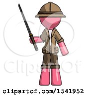Poster, Art Print Of Pink Explorer Ranger Man Standing Up With Ninja Sword Katana