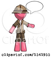 Poster, Art Print Of Pink Explorer Ranger Man With Word Bubble Talking Chat Icon
