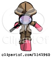 Poster, Art Print Of Pink Explorer Ranger Man Looking Down Through Magnifying Glass