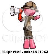 Pink Explorer Ranger Man Shouting Into Megaphone Bullhorn Facing Left