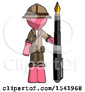 Poster, Art Print Of Pink Explorer Ranger Man Holding Giant Calligraphy Pen