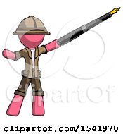 Poster, Art Print Of Pink Explorer Ranger Man Pen Is Mightier Than The Sword Calligraphy Pose