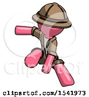 Poster, Art Print Of Pink Explorer Ranger Man Action Hero Jump Pose