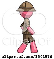 Poster, Art Print Of Pink Explorer Ranger Man Walking Right Side View