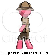 Poster, Art Print Of Pink Explorer Ranger Man Walking Away Direction Left View