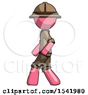 Poster, Art Print Of Pink Explorer Ranger Man Walking Left Side View