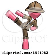 Poster, Art Print Of Pink Explorer Ranger Man Ninja Kick Left