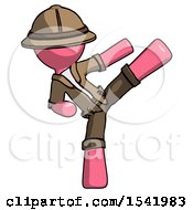 Poster, Art Print Of Pink Explorer Ranger Man Ninja Kick Right