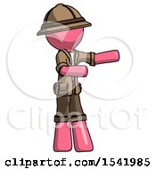 Pink Explorer Ranger Man Presenting Something To His Left