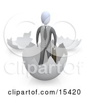 Businessman Carrying A Briefcase And Coming Out Of An Eggshell