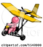 Pink Design Mascot Man In Ultralight Aircraft Top Side View