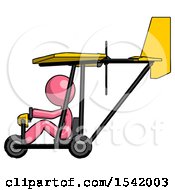 Pink Design Mascot Woman In Ultralight Aircraft Side View