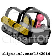 Poster, Art Print Of Pink Design Mascot Man Driving Amphibious Tracked Vehicle Top Angle View