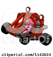 Poster, Art Print Of Pink Design Mascot Man Riding Sports Buggy Side Top Angle View