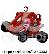 Poster, Art Print Of Pink Design Mascot Woman Riding Sports Buggy Side Top Angle View