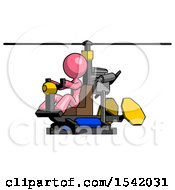 Pink Design Mascot Woman Flying In Gyrocopter Front Side Angle View