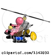 Pink Design Mascot Man Flying In Gyrocopter Front Side Angle Top View