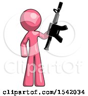 Pink Design Mascot Man Holding Automatic Gun
