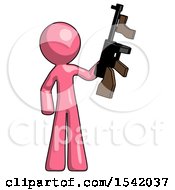 Pink Design Mascot Man Holding Tommygun