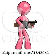 Poster, Art Print Of Pink Design Mascot Woman Tommy Gun Gangster Shooting Pose