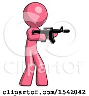 Poster, Art Print Of Pink Design Mascot Man Shooting Automatic Assault Weapon