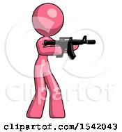Poster, Art Print Of Pink Design Mascot Woman Shooting Automatic Assault Weapon