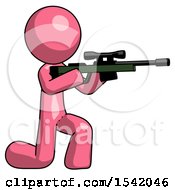 Poster, Art Print Of Pink Design Mascot Man Kneeling Shooting Sniper Rifle